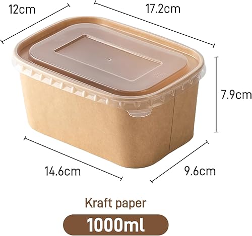 Paper Food Containers with Lids [50 pack] 35 oz Kraft Paper Meal Prep Containers with Lids, Microwavable and Freezer Storage Use Cardboard Food Containers, Disposable Take Out Containers - Poueer