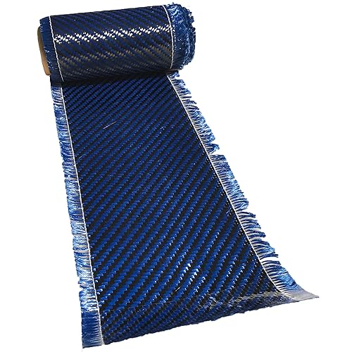(1 ft -25 ft Rolls) KARBXON - 12 in - Carbon Fiber Aramid Fabric - Blue - 3K - 240g/meter - Twill Weave - Advanced Cloth Fabric - Rolled 12” Wide Hemmed Fabric for Repair, Drones, RC & DIY Projects - Poueer