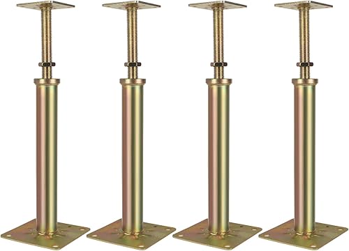 4 Pcs Adjustable Foundation House Floor Jacks Post for Leveling, 11' - 16' Height Range, Screw Jacks for Temporary Or Permanent Support, Heaty Duty Metal Galvanized, Load 6500lbs to 8850lbs(Each) - Poueer