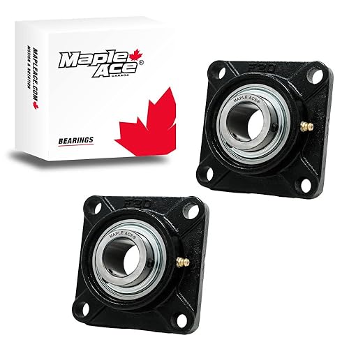 MAPLE ACE UCF206-18 Square Flange Bearing 1-1/8' Bore, 4-Bolt Self-Aligning, Solid Base, R3 Triple Lip Seal, Heavy Duty (Qty 2) - Poueer
