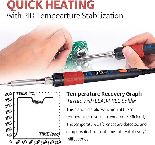 YIHUA 928D-III Soldering Iron,110W High Power, Fully Digital Display °F /°C- Temperature Control Soldering Tool, Accurate 194~896°F, with ON/OFF Switch, Iron Tip, Brass Wool, Automatic Sleep Mode - Poueer