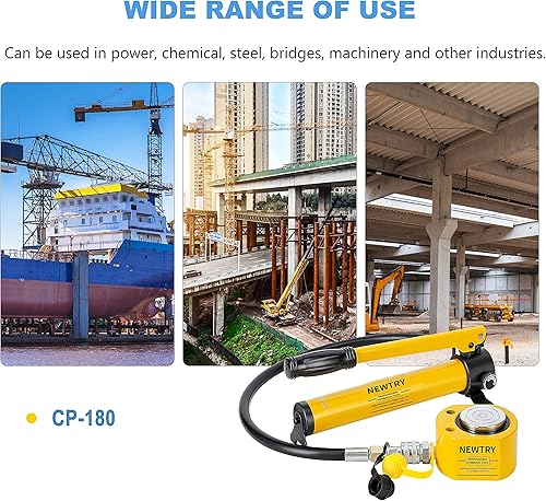 NEWTRY 20T Low Profile Hydraulic Jack Porta Power Kit + CP-180 Manual Hydraulic Hand Pump, Industrial Mini Hydraulic Cylinder, Stroke 0.47” - Poueer