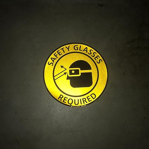 TRADESAFE Safety Glasses Required Anti-Slip Floor Sticker - Eye Protection Required Caution Sign, Peel and Stick Adhesive Vinyl Sign, ANSI-Compliant, 17” Diameter Round Sticker - Poueer