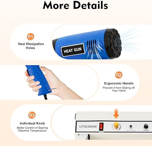 Heat Sealer Machine 24Inch, 530W Powerful Heater Packaging Sealing Machine with 1500W Heat-gun, Temperature Adjustable Wrap Bag Sealers - Poueer