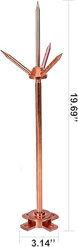 Lightning Rod, Pure Copper Lightning Rod Lightning Three-Pole Spike Brass Detachable Lightning Protection Equipment Lightning Protection System Kit for House Roof Bungalow Tin House - Poueer