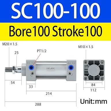 Aluminum pneumatic cylinder air cylinder Bore 100mm stroke 200mm 8 Inch large thrust SC100X200 - Poueer