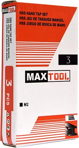 MaxTool M16X2.0 Hand Thread Taps Set Including Taper+Plug+Bottom HSS M2 Metric Taps Set Pitch 2.0 mm FULLY GROUND RIGHT HAND; HSM02W00R16 - Poueer