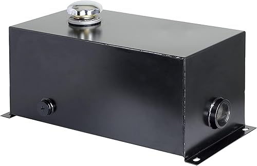 Field Tuff 10 Gallon 14 Gauge Welded Steel Hydraulic Fluid Reservoir Tank with 2 Inch Suction Port and 0.75 Inch Return Port, Black - Poueer