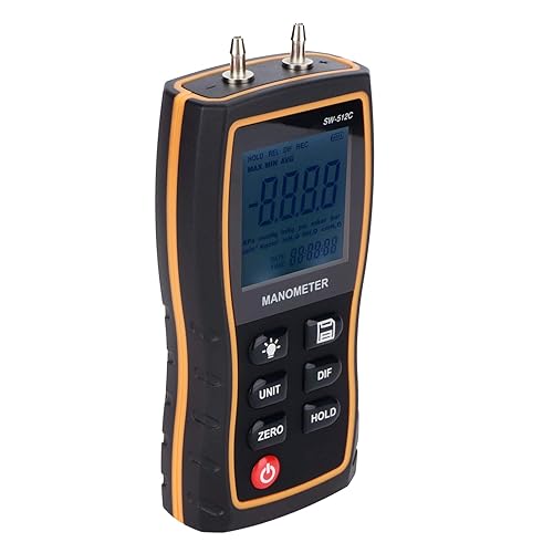 Digital Differential Manometer, Dual Port Pressure Gauge Handheld Air Gas Pressure Gauge Meter 103.42KPA - Poueer