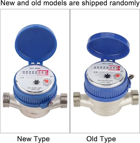 Cold Water Meter, 1/2 inch Thread Water Meter with Fittings and A Protective Cover for Garden and Home Usage - Poueer