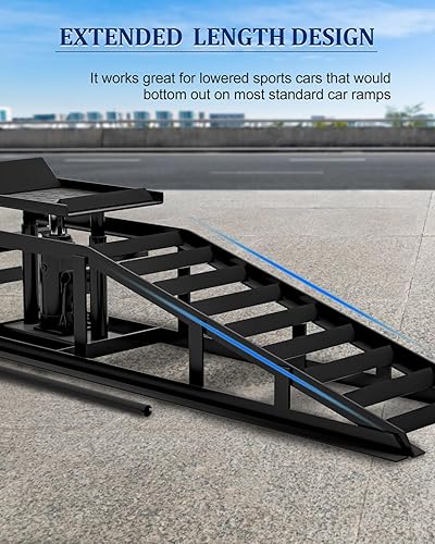Hydraulic Car Ramps, 4-Position Adjustment, 5T 11000lbs Low Profile Car Lift Service Ramps Truck Trailer Garage,Height Hydraulic Vehicle Ramps, Lift Height 11.61-16.21 inches - Poueer