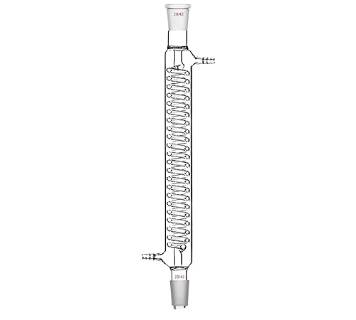 29/42 Glass Graham Condenser Coil Heat Exchanger with 10mm Hose Connection Lab Chemistry Glassware (200mm) - Poueer