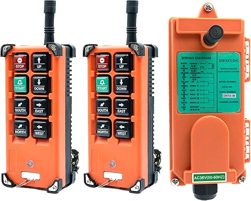 F21-E1B Crane Industrial Remote Control 8 Button Industrial Wireless Remote Control 2 Transmitters Radio Remote Control 12V-440V Hoist Lift Controller (2 Transmitter + 1 Receiver Orange) - Poueer