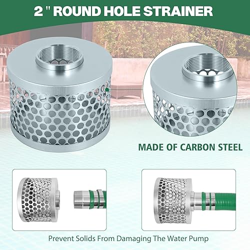 Heavy Duty 2' x 20' Green PVC Discharge Hose Pump Kit, Pool Suction Hose with Aluminum Camlock Fittings, Steel Round Strainer, Cam & Groove Adapter - Poueer