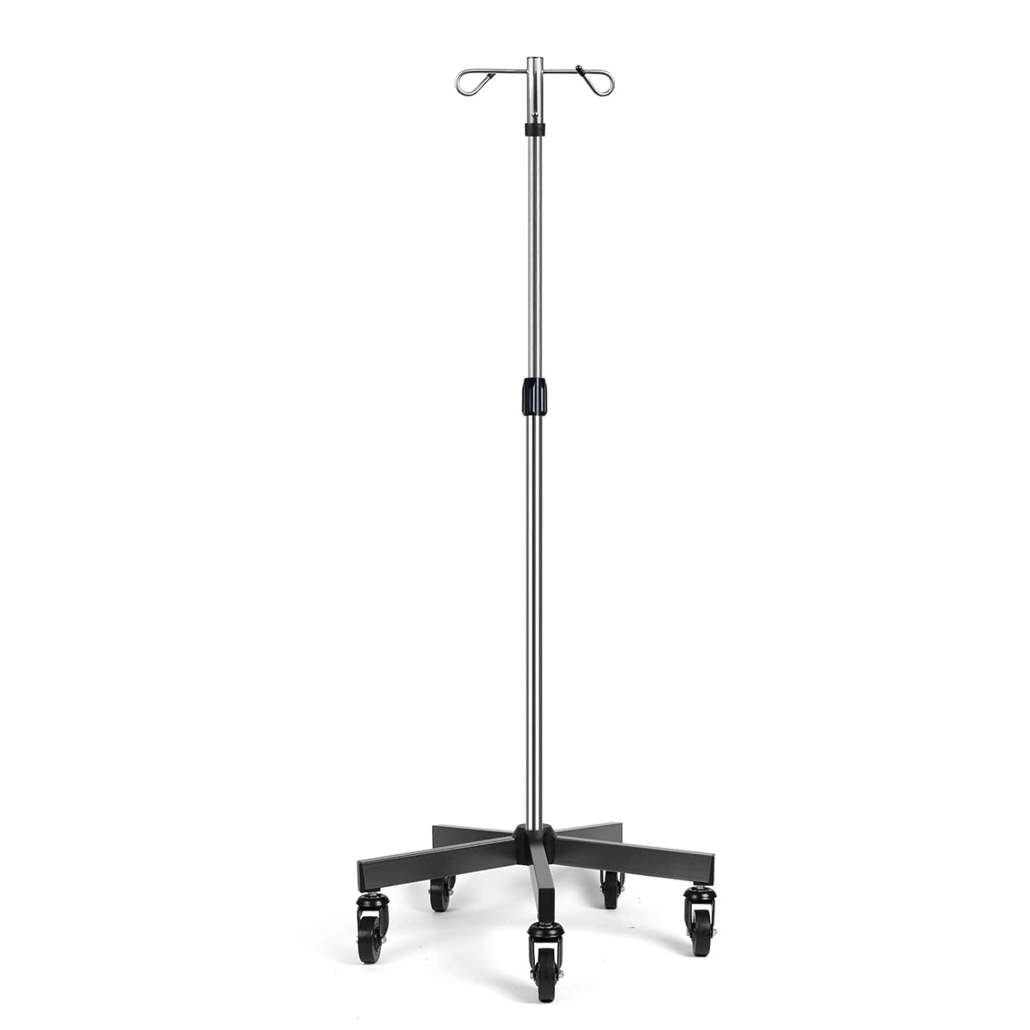 IV Poles IV Stands Portable Rolling 2 Hook 5 Legs Adjustable Height with Brake Wheels, Stainless Steel - Poueer