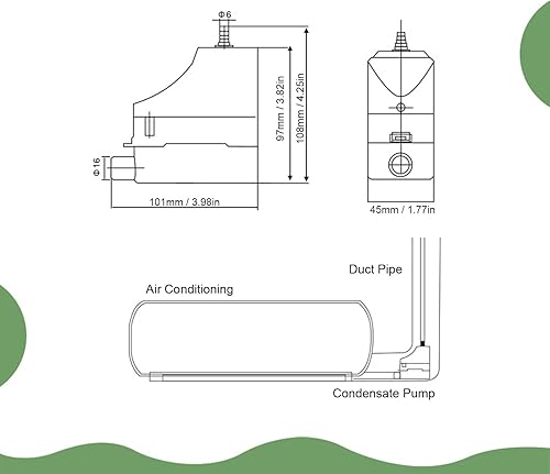 Condensate Pump - 24LPH Automatic AC Condensation Pump with Hose, Removal Drain Pump for 1 ‑ 3P Air Conditioner, Dehumidifier, Ice Maker, Furnace, AC unit - Poueer