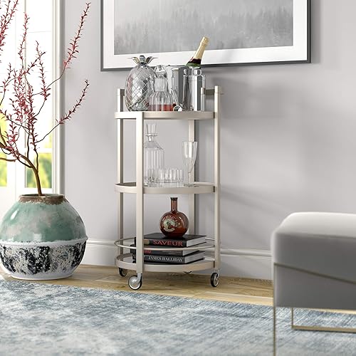 Henn&Hart 21' Wide Round Bar Cart in Satin Nickel, Bar Carts for the Home - Poueer