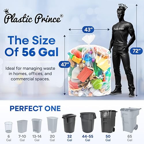 20-30 Gallon Trash Bags, Clear Trash Bags 30'W x 37'L, 8 Micron Clear Garbage Bags, 20-30 Gal High-Density Garbage Can Liners, Fits Square and Round Trash Cans, Pack of 500 - Poueer