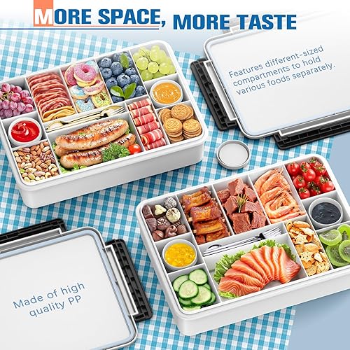Chilled Divided Serving Tray Snackle Box Container with Ice Pack Bonus Insulated Bag 2 Dip Containers Summer Beach Essentials for Charcuterie Snack Road Trip Picnic Family Party Keep Food Fresh - Poueer