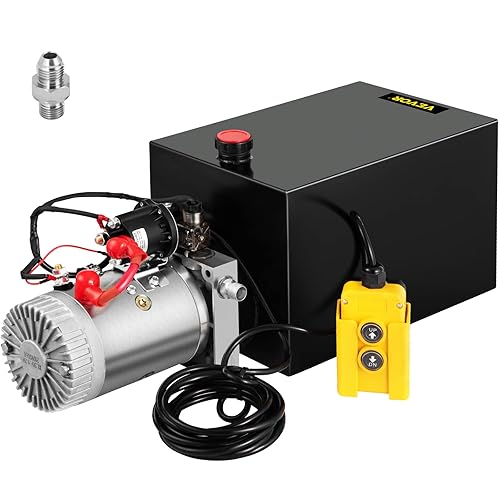 Mophorn Single Acting Hydraulic Pump 12V DC Hydraulic Power Unit 3.75 Gallon Dump Trailer Pump Steel Hydraulic Power Unit (Steel, 15 Quart/Single Acting) - Poueer