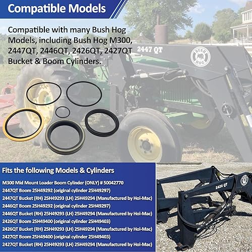 REPLACEMENTKITS.COM Bush Hog Hydraulic Seal Replacement Kit | Compatible with Bush Hog M300, 2447QT, 2446QT, 2426QT, 2427QT Boom & Bucket Cylinders | Replaces Part 25H49328 - Poueer
