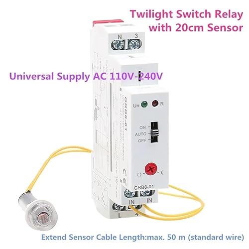 GRB8-01/02 Din Rail Twilight Switch Photoelectric Timer Light Sensor Relay AC110V-240V Auto ON Off - Poueer