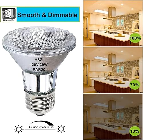 H&Z PAR20 Flood 39W 120V 480 Lumens, High Output 9 Pack 39W PAR20 Halogen Bulb (Equivalent 50W Halogen Bulb), Long Lasting PAR 20 Flood 39Watt 120V with 3000K Warm White, PAR 20 E26 Dimmable - Poueer