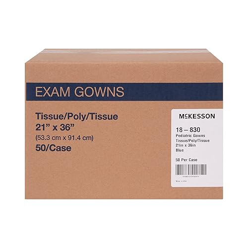 McKesson Pediatric Exam Gown, Disposable - Waist Belt, Short Sleeve, Kids Design, Unisex - Blue, 21 in x 36 in, 50 Count - Poueer