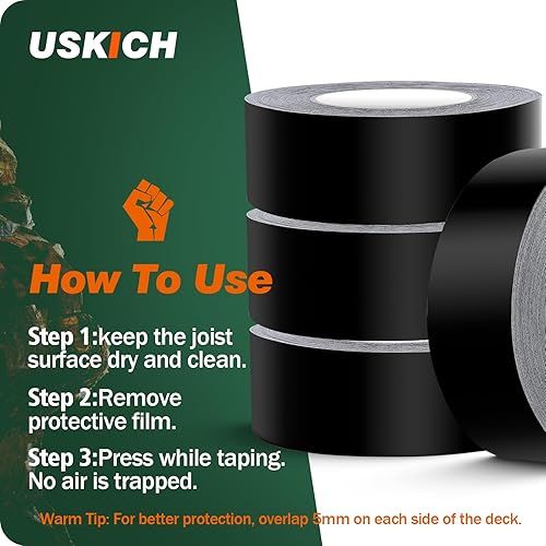 USKICH Deck Joist Tape, 2' x 50' Butyl Waterproof Flashing Tape - 10 Pack for Decking, Long-Lasting Protection Guard - Poueer