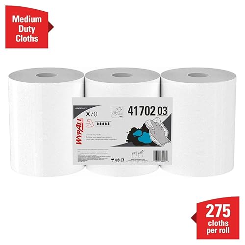 WypAll PowerClean X70 Cloths Medium Duty Wipes (41702), Center-Pull, Long Lasting Towels, White (275 Sheets/Roll, 3 Rolls, 825 Sheet Total) - Poueer