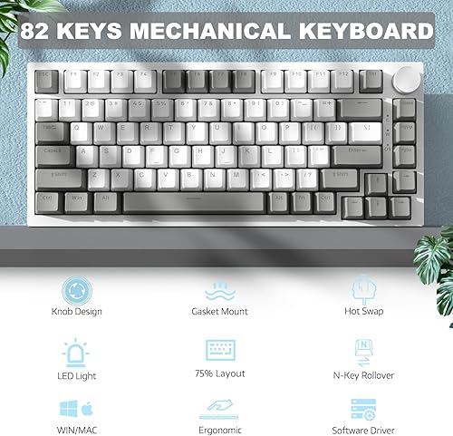 ATTACK SHARK X820ULTRA Wireless Gaming Mechanical Keyboard with TFT Smart Display&Knob,Side Printed PBT,Gasket Mounted 75% TKL Keyboard,BT5.0/2.4GHz/USB-C,RGB Backlit（White Contour,Shark Switch - Poueer