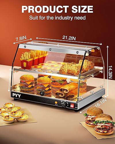 PYY Food Warmer Commercial - Countertop Pizza Warmer Countertop 2-Tier with LED Lighting Food Display,Warmer Disaplay Case for Pastry Pretzel - Poueer