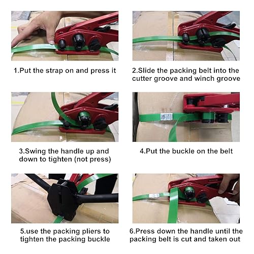 MYFAMIREA Heavy Duty Banding Strapping Kit with Tensioner Tool, 1/2' x 3500FT Polypropylene Plastic Packaging Strapping, 300 Metal Seals, Sealer Tool for Pallets, Logistics, Warehouse (Red) - Poueer