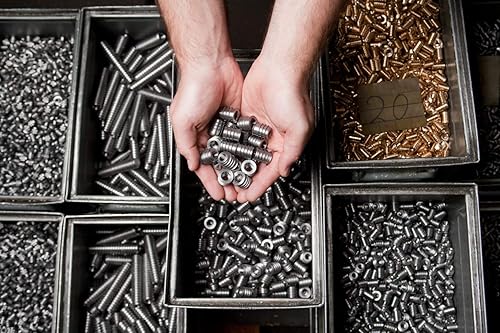 RAMPA® Made in DE Threaded Steel Insert (50 pcs.) with hex Drive and Sealing Collar 1/4-20' Internal Thread (d), 12mm Diameter (D) X 18mm Length (L) Works Best in All Wood Materials and substrates - Poueer