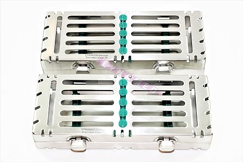 2 Sterilization Cassettes with Double Button Detachable for 5 Instruments German Grade AUTOCLAVABLE CYNAMED - Poueer