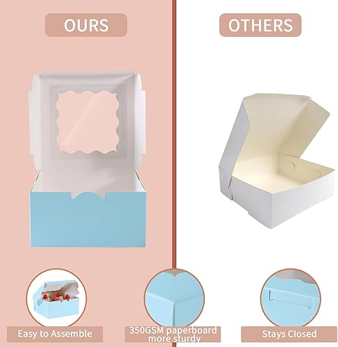100 pcs 6x6x3 Inches Small Cake Box with Window, Bakery Pastry Cookie Boxes, Mini Pie for Pastry,Dessert,Strawberries,Chocolates, Cupcakes with paper stickers (Brown) - Poueer