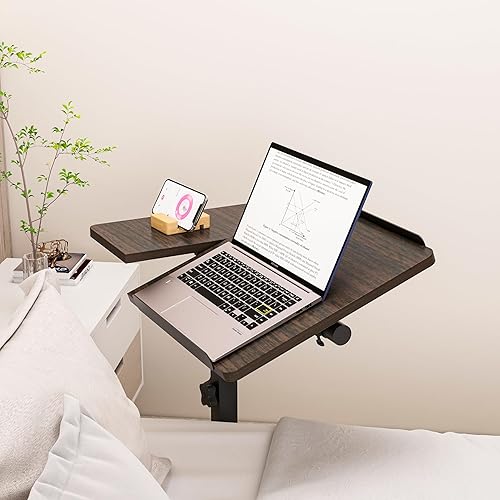 Over The Bed Table with Wheels Rolling Cart Tilting Sofa Laptop Stands Hospital Tray Medical OverbedTables-Black - Poueer