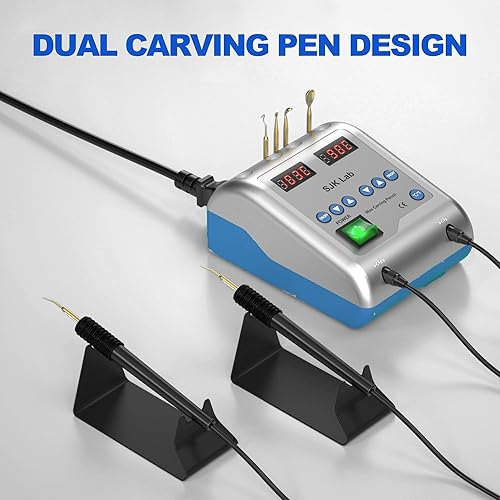 Dental Wax Pen Knife, Electric Wax Carving Pen Tool, Hand Wax Engraving Machine, 6X Copper Tips, 2X Pen, LED Display for Dental Lab Hobbyists Jewelry Wax Carver, 122F-392F - Poueer
