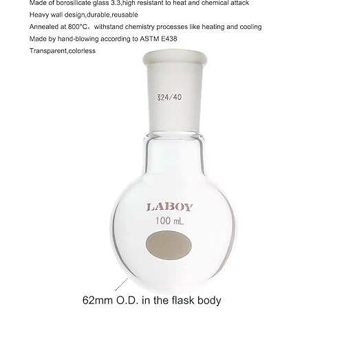 Laboy Glass 1000mL Single Neck Round Bottom Boiling Flask Heavy Wall with 24/40 Joint Heating Reaction Receiving Flask Organic Chemistry Lab Glassware - Poueer