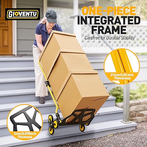New Version Stair Climbing Dolly, 300LB Capacity Folding Stairs Climber Dolly Cart with Telescoping Handle & Silent Wheel, Stair Climbing Hand Trucks with Elastic Rope for Moving, Shopping, Office Use - Poueer