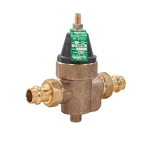 Watts LFN45B Series 3/4' Lead-Free Cast Copper Silicon Alloy Water Pressure Reducing Valve, Double Union Solder Inlet and Outlet, Elastomer Disc, Adjustable Pressure 25 to 75 psi, Maximum 400 psi - Poueer