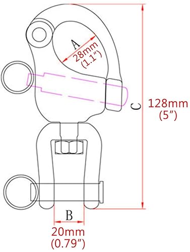 2/4 PCS Heavy Duty Marine 316 Stainless Steel Fixed Snap Shackle Quick Connect Shackle Snap Hook Rigging for Sailboat Yacht W/2 Rings (2, Overall Length:128mm) - Poueer