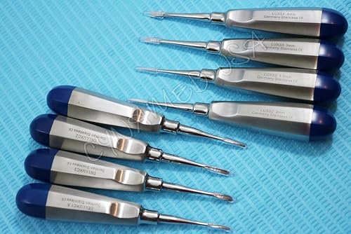 New German Grade Dental Elevator Tooth Extraction Extracting Tools 8 Pcs Straight + Curved 1.5MM to 4MM Complete Set(A+ Quality) - Poueer