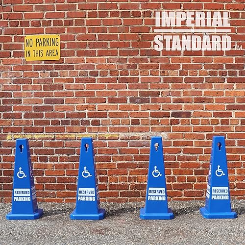 Handicap Parking Cones - 28' Blue Cones with Handicap Parking Signs - Parking Cones - Blue Safety Cones - Construction Cones - Street Cones (4 Pack, Handicap) - Poueer