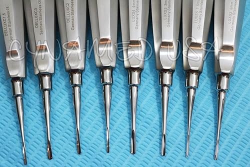 New German Grade Dental Elevator Tooth Extraction Extracting Tools 8 Pcs Straight + Curved 1.5MM to 4MM Complete Set(A+ Quality) - Poueer