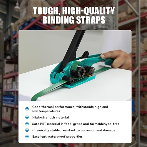 Heavy Duty Banding Strapping kit Contain 5/8'x 1000' Polyester (PET) Packaging Straps & 200 Metal Seals 100 Plastic Edge Protectors Tensioner with Cutter Sealer Tool - Poueer