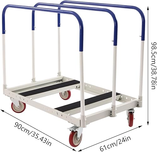 1500lbs Steel Panel Truck Cart, Platform Truck Cart, Lumber Cart Drywall Dolly Cart, Drywall Cart Panel Cart Dolly with 4 Dual-Bearing Casters, Steel Panel Cart, Steel Frame Dolly (1000lbs-39x24in) - Poueer