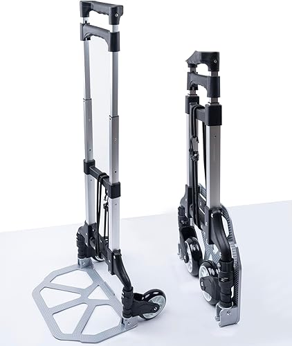Folding Hand Truck and Dolly,165 lb Capacity Aluminum Portable Cart Foldable 2 Wheel Dolly with Telescoping Handle - Poueer
