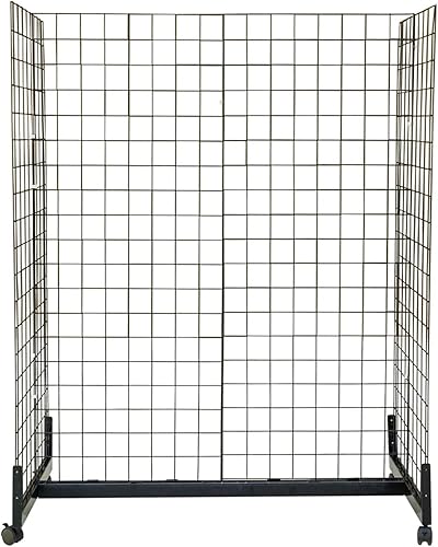5' x 2' Grid Wall Panel with Wheels 265 LBS, Gridwall Tower with Rolling Base, Metal Grid Wall Shelf Display Stand Detachable, Craft Show Gridwall Display Rack, Art Display - Poueer