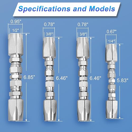 4pcs Reusable Hydraulic Hose Repair Kit,1/4',3/8',1/2' Inner Diameter Compatible with SAE 100R1 1-wire and SAE 100R2 R16 R17 R19 2-wire Hydraulic Hoses,Quick Repair of Various Hydraulic Hose Failures - Poueer